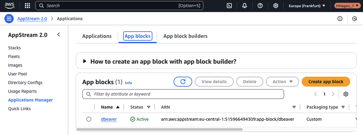 AppStream App Block Running