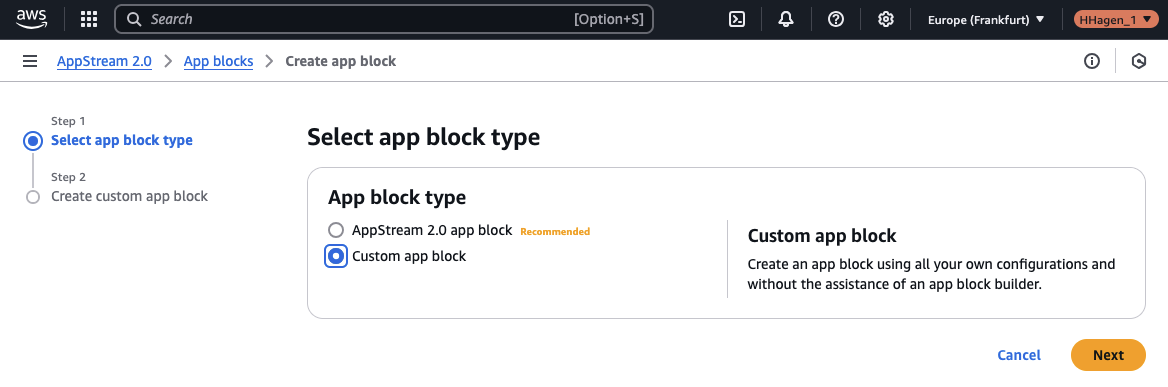 AppStream App Block Type