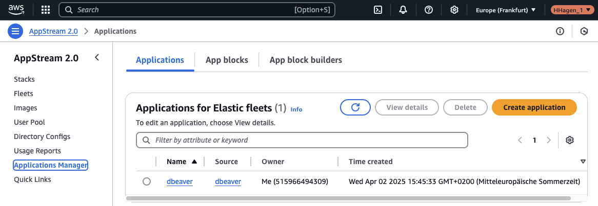 AppStream Application Created