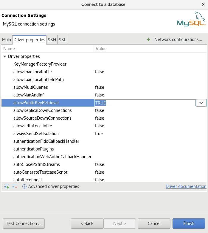 AppStream DBeaver MySQL Settings