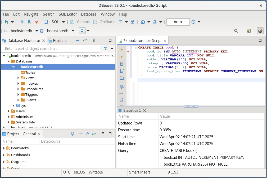 AppStream DBeaver RDS Create Table