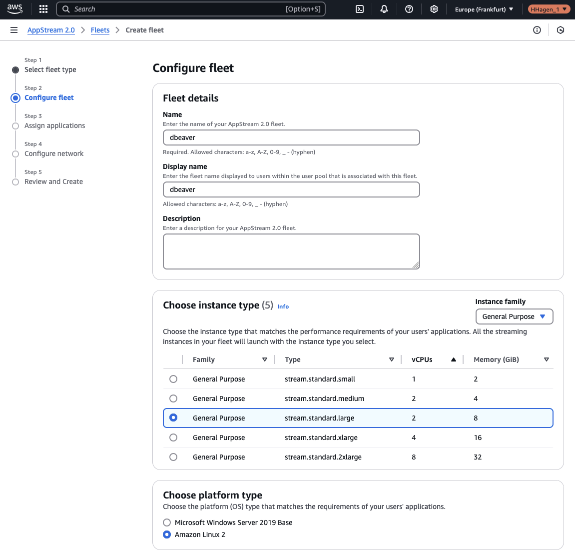 AppStream Fleet Config