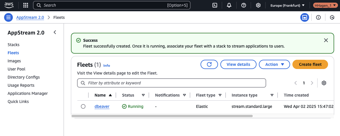 AppStream Fleet Created