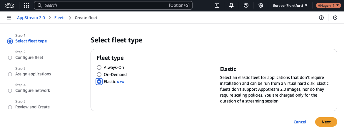 AppStream Fleet Type