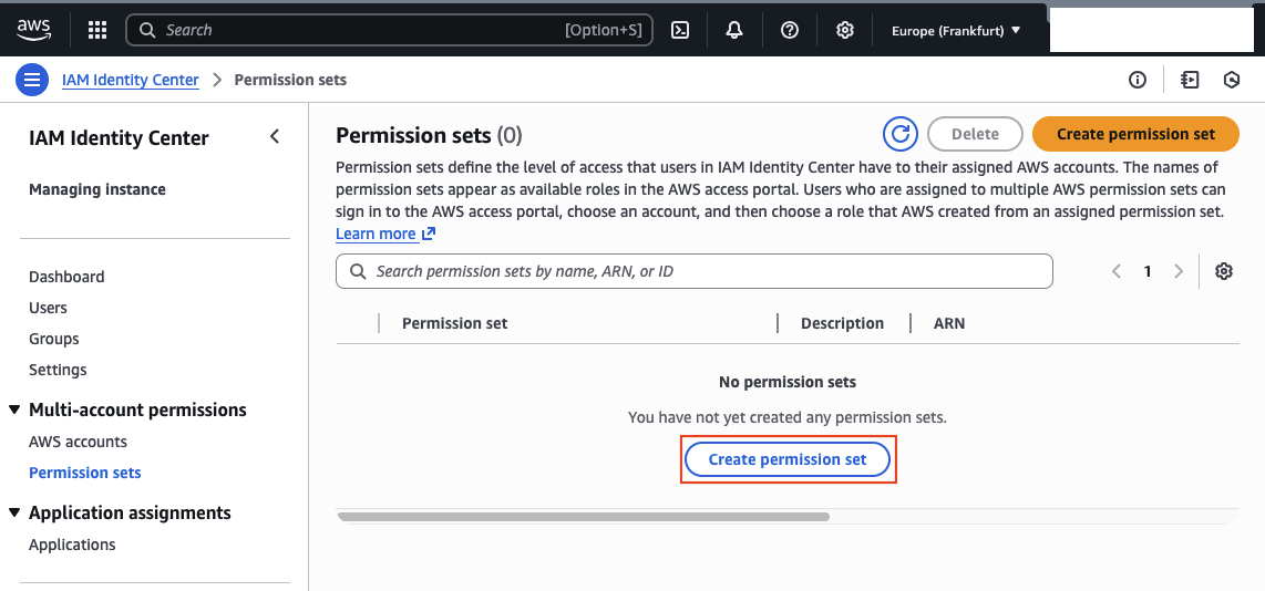AWS Identity Center Create Permission Set