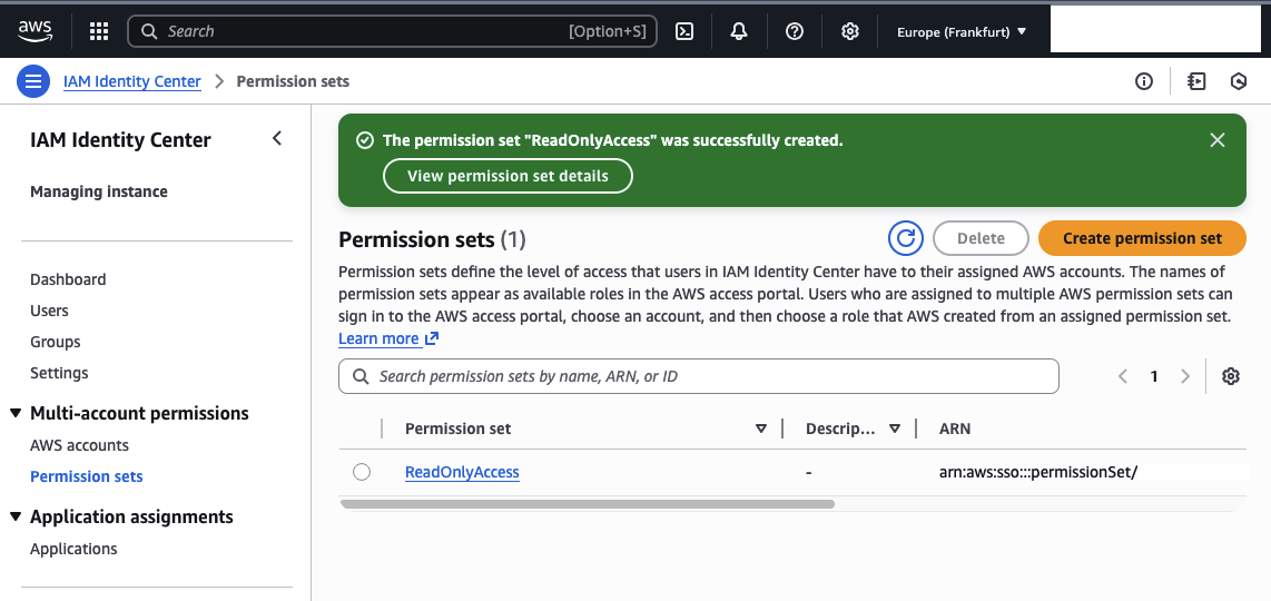 AWS Identity Center Read Only Permission Set