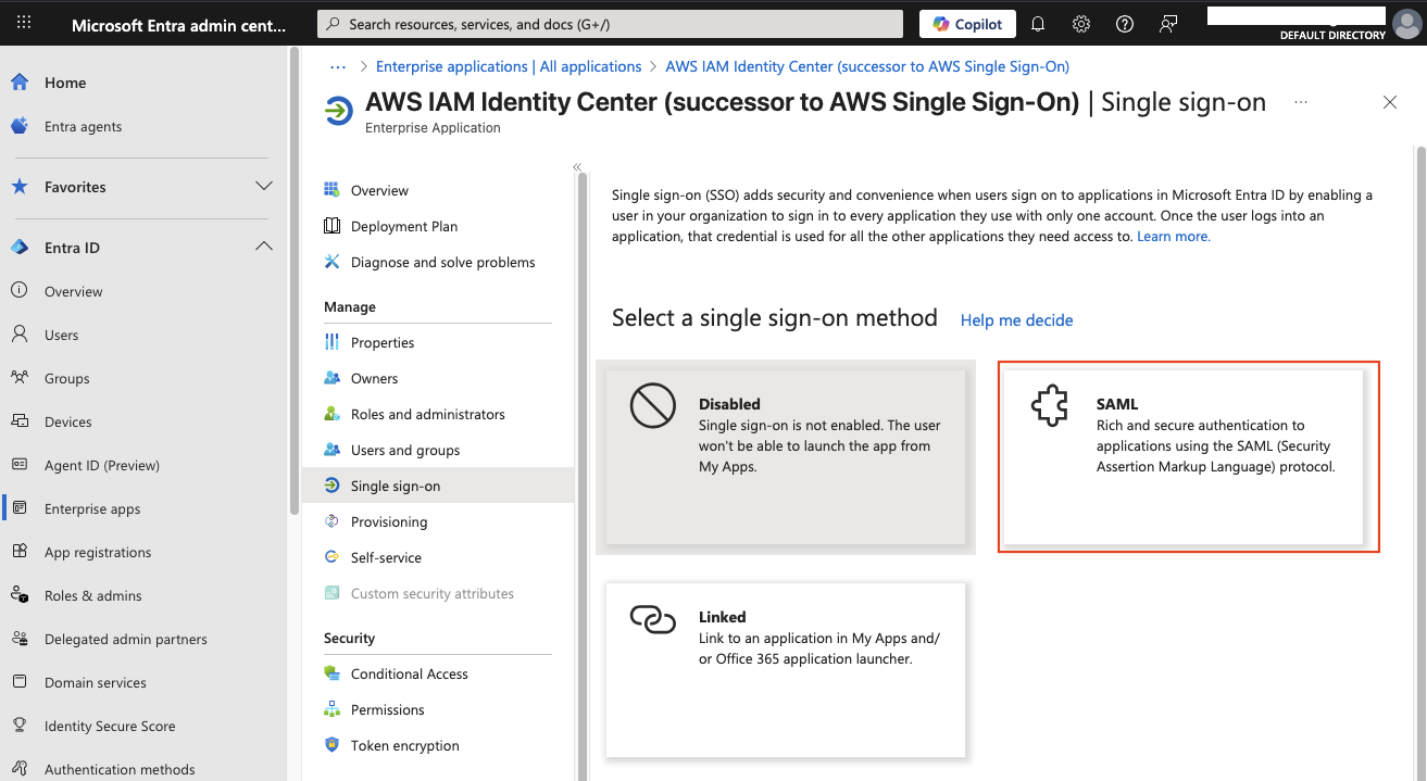 Entra ID Configure SSO with SAML
