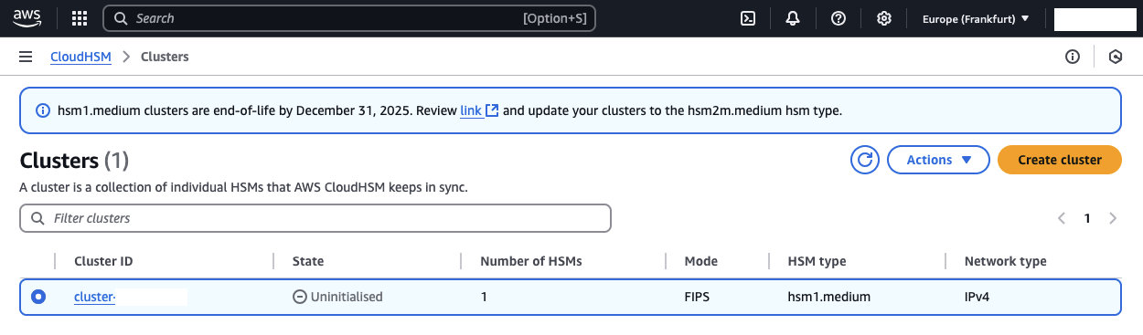 CloudHSM Uninitialised