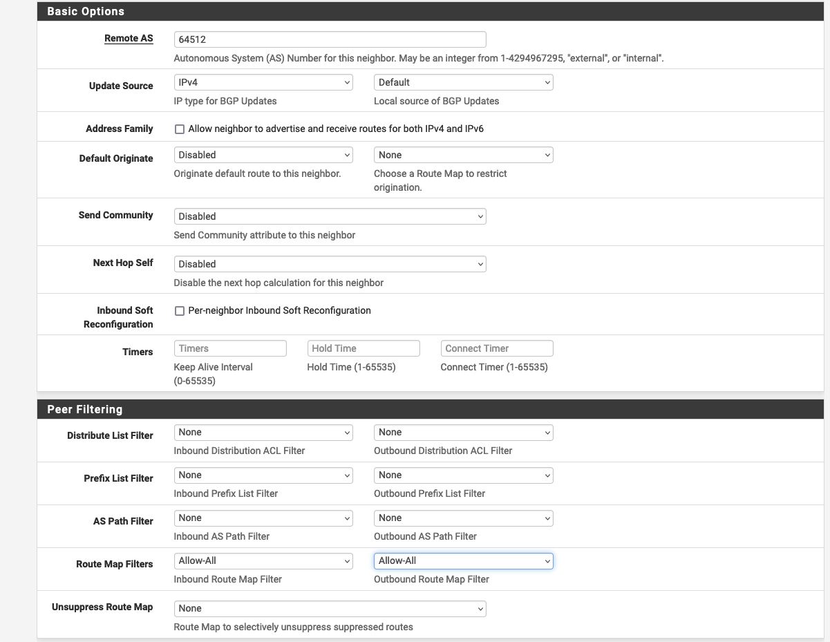 Neighbor Basic Options/Peer Filtering